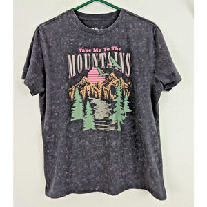 New DOE sz XL T-shirt Take Me To The Mountains faded gray ss top women 1225
